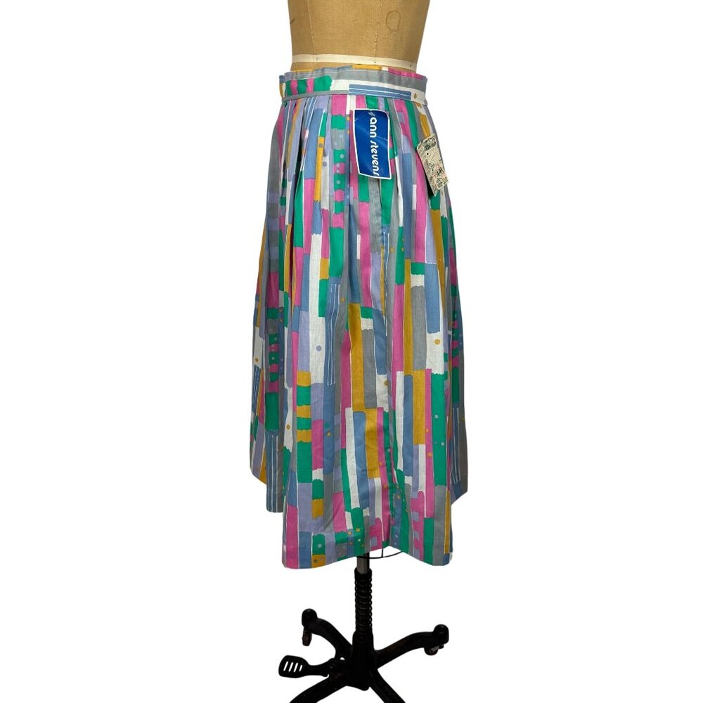 Vintage 80s Cotton Skirt Womens Small Deadstock Pastel 50s Style Pleated - Picture 5 of 10